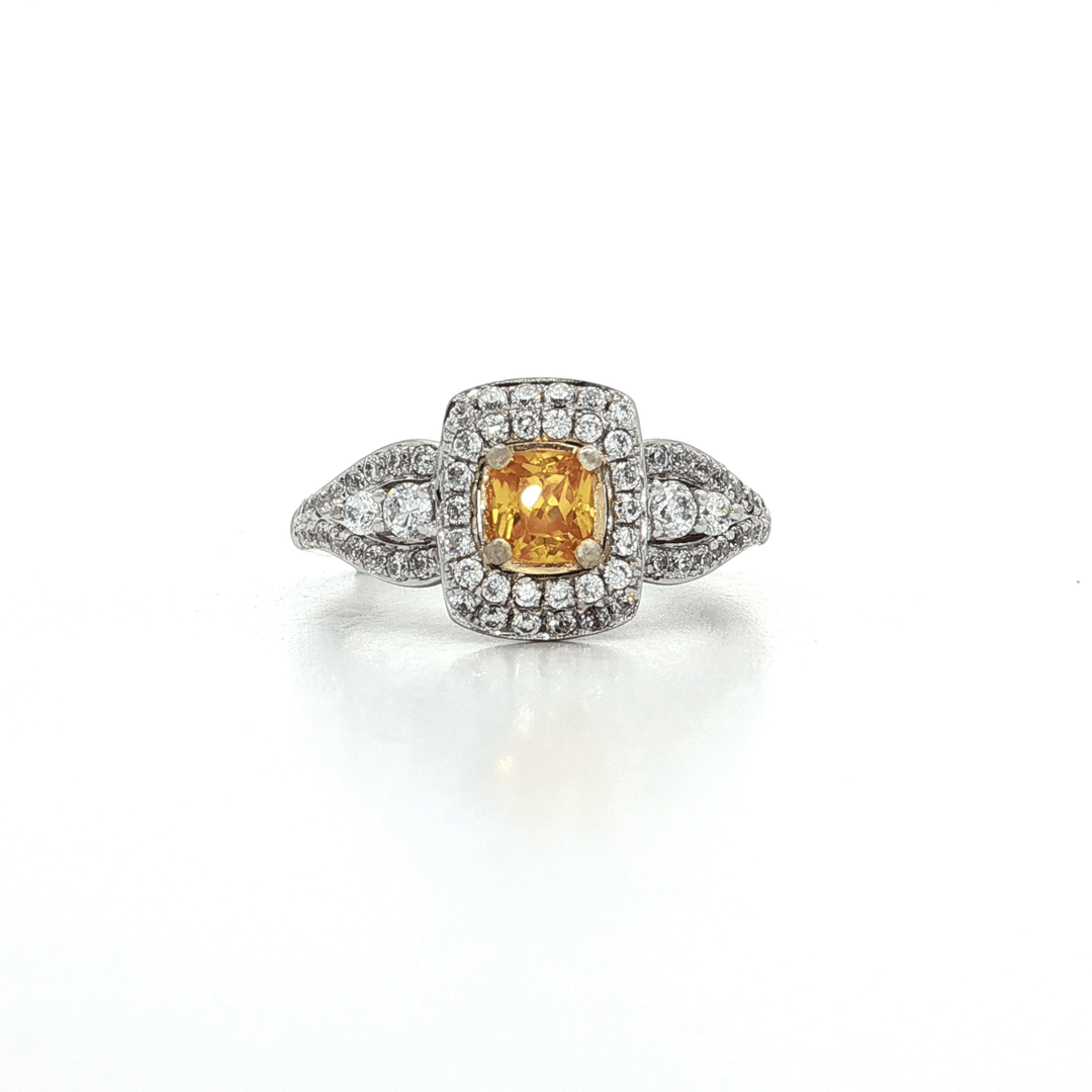 Cushion Cut Citrine Color CZ Engagement Ring set in a Multi - Stone Modern Vintage Sterling Silver Setting – Jewelry Depot, Inc.