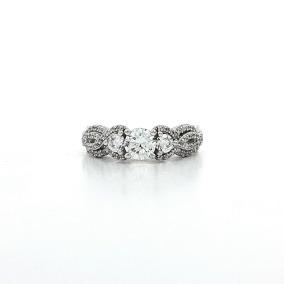 Three - Stone CZ Engagement Ring with a Twisted Woven Shank set with Pavé CZs in Sterling Silver – Jewelry Depot, Inc.