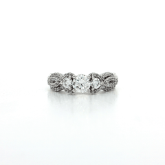 Three-Stone CZ Engagement Ring with a Twisted Woven Shank set with Pavé CZs in Sterling Silver