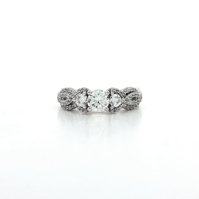 Three - Stone CZ Engagement Ring with a Twisted Woven Shank set with Pavé CZs in Sterling Silver – Jewelry Depot, Inc.