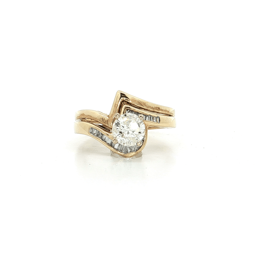 Vintage 1980s Diamond Bypass Engagement Ring (7/8 ct. tw.) & Wedding Band 14k Yellow Gold