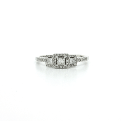 Princess & Round Brilliant Cut Diamond Past Present Future Ring (½ ct. tw.) with Halos in 14k White Gold