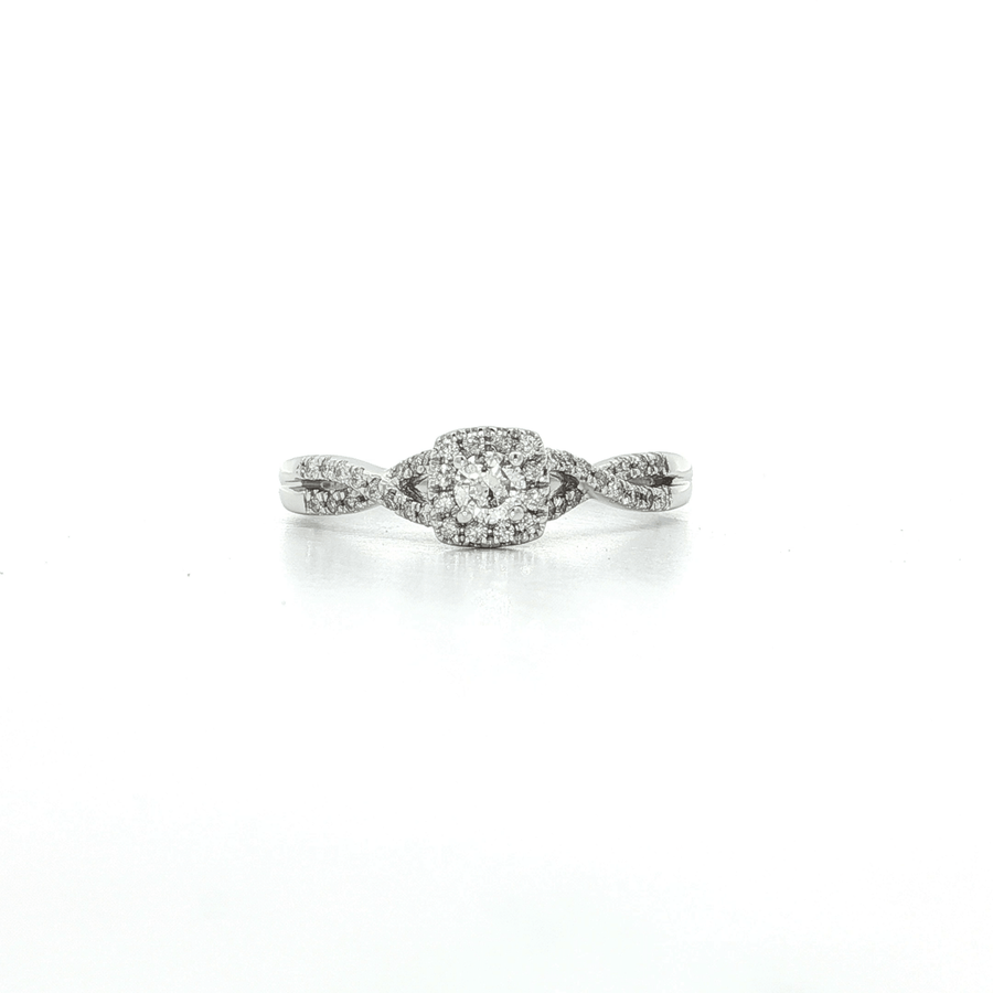 Round Brilliant Cut Near Colorless Diamond Ring (3/5 ct.) 14k White Gold Split Twisted Shank Halo Design