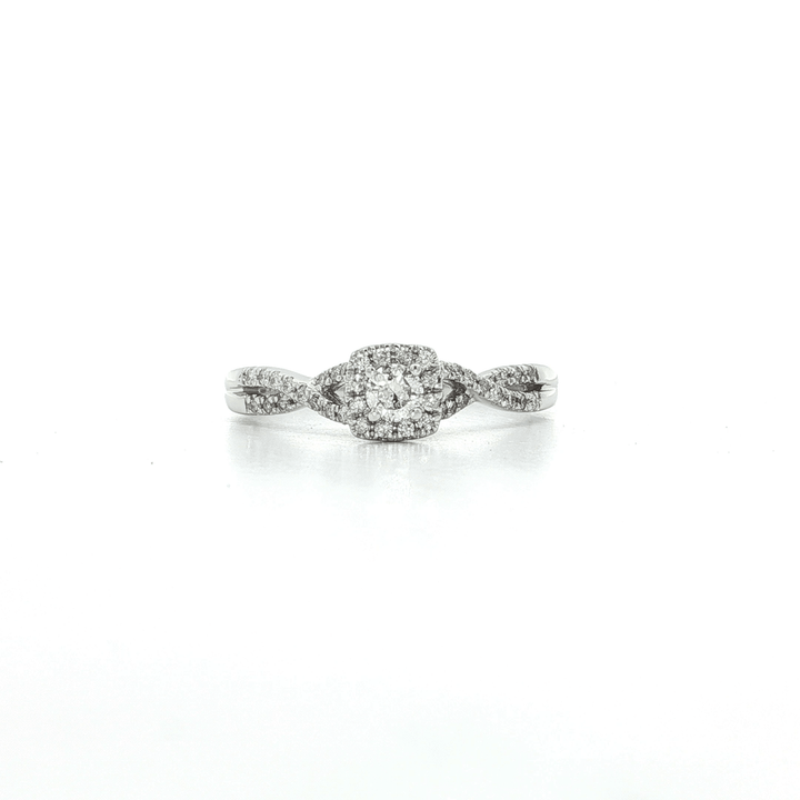 Round Brilliant Cut Near Colorless Diamond Ring (⅗ ct.) in 14k White Gold Split Twisted Shank Halo Design