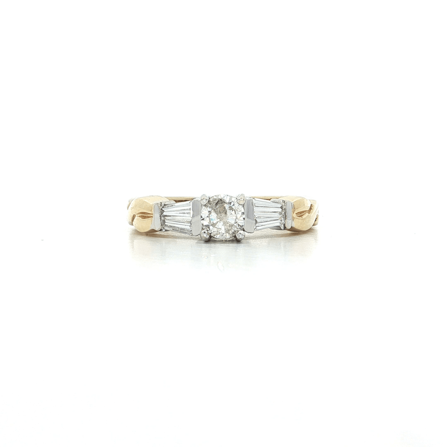 Round Brilliant Cut & Baguette Cut Diamond Ring (3/4 ct. tw.) 14k Yellow & White Gold