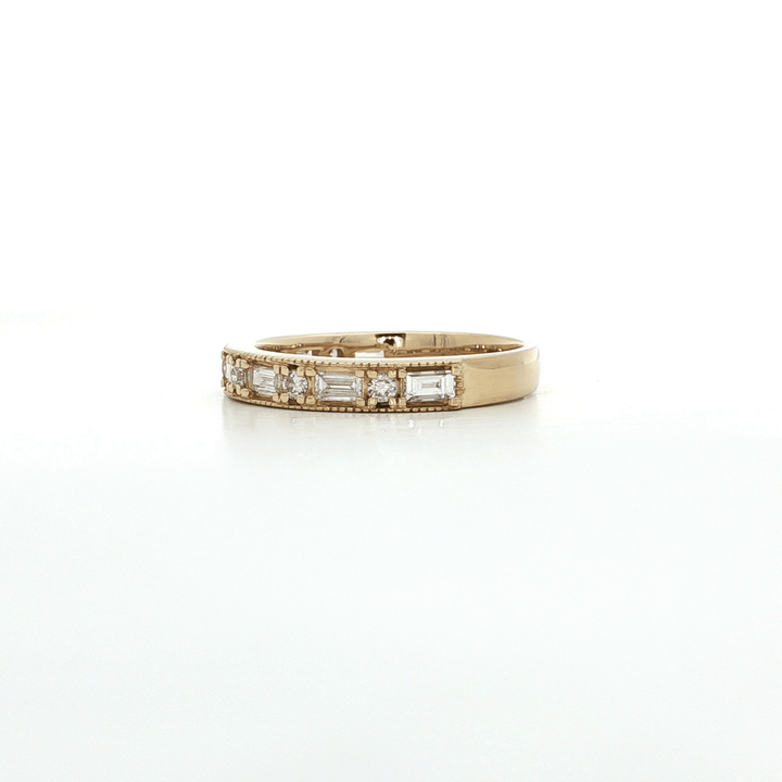 0.65 CTW Natural Diamond Wedding Band with Colorless & Nearly Flawless Round Brilliant Cut & Baguette Cut Diamonds in 14kt Yellow Gold – Jewelry Depot, Inc.