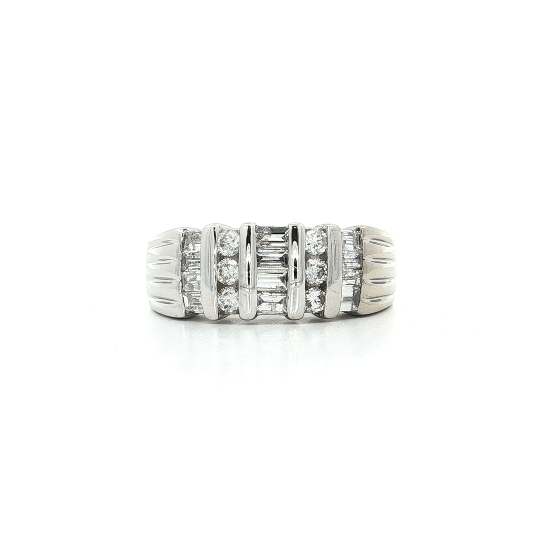 0.75 CTW Natural Round Brilliant Cut & Baguette Alternating Vertical Channel - Set Diamond Ring in 14kt White Gold – Jewelry Depot, Inc.