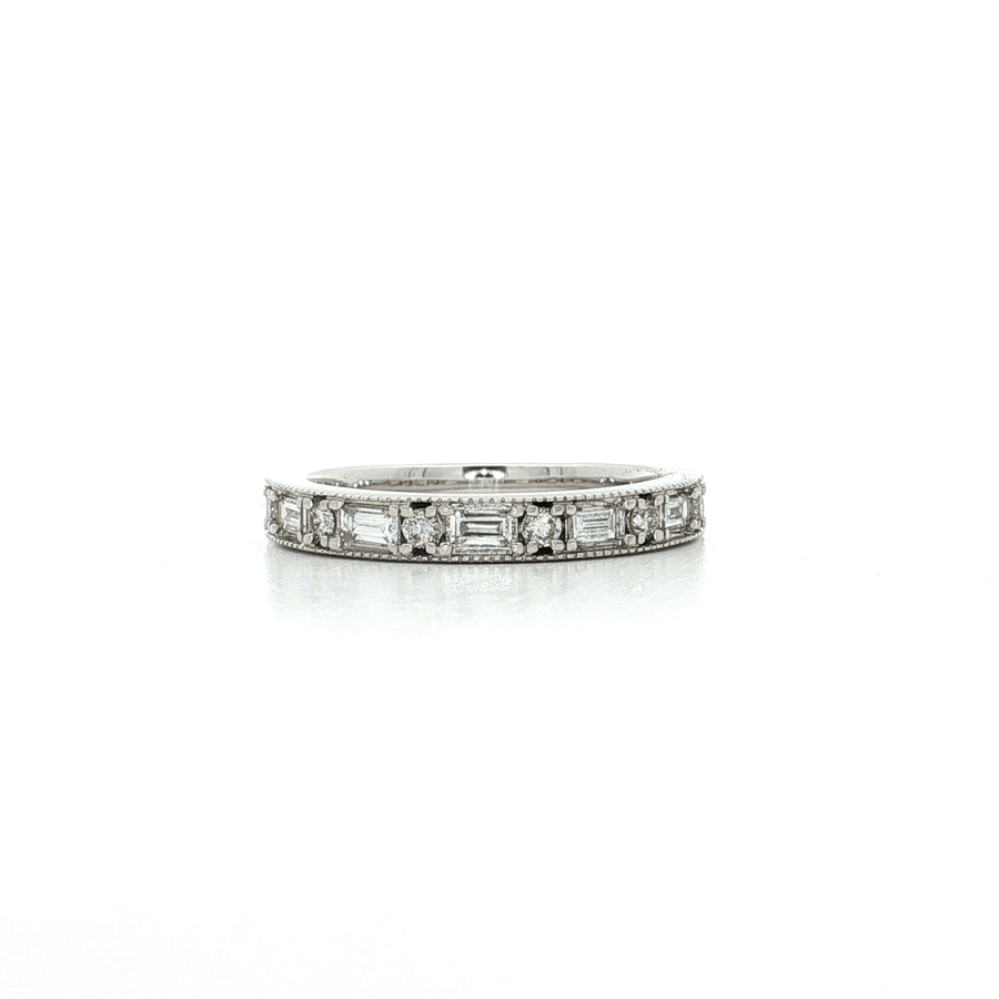 Diamond Wedding Band (2/3 ct. tw.) with Round Brilliant Cut & Baguette Cut Diamond 14k White Gold