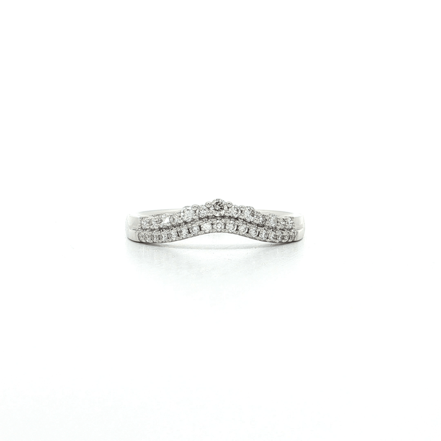 Nearly Flawless Colorless Round Brilliant Cut Diamond Double Strand Curved Crown Style Wedding Band (1/4 ct.) 18k White Gold