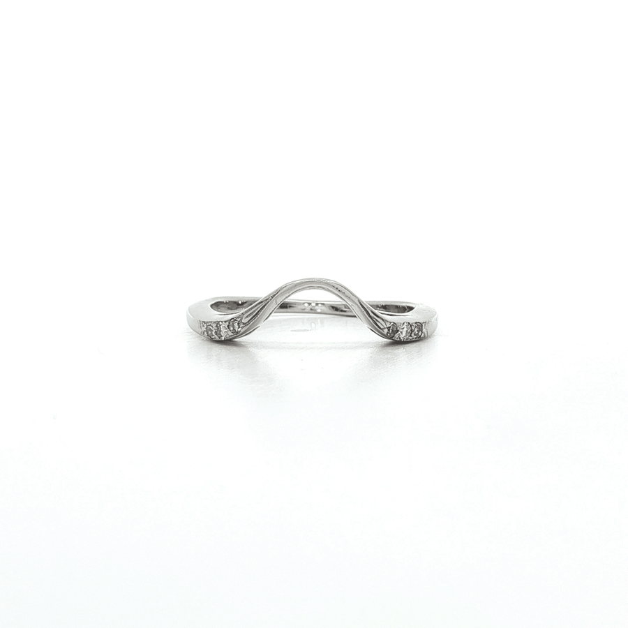 Nearly Flawless Colorless Round Brilliant Cut Diamond Curved Wedding Band (1/10 ct.) Enhancer 14k White Gold
