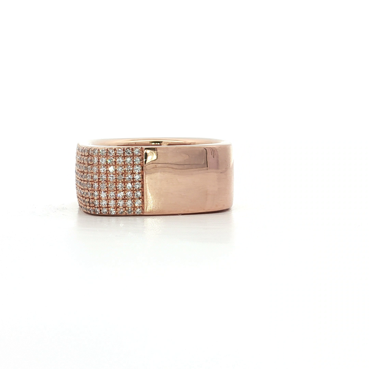 0.68 CTW Natural Pavé Near Colorless Round Brilliant Cut Diamonds set in a Cigar Band 14kt Rose Gold Ring