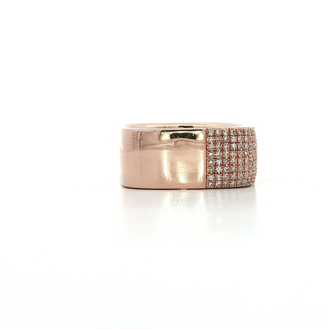 0.68 CTW Natural Pavé Near Colorless Round Brilliant Cut Diamonds set in a Cigar Band 14kt Rose Gold Ring