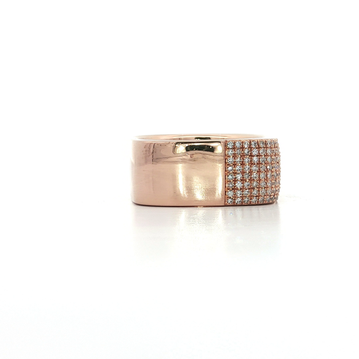 0.68 CTW Natural Pavé Near Colorless Round Brilliant Cut Diamonds set in a Cigar Band 14kt Rose Gold Ring