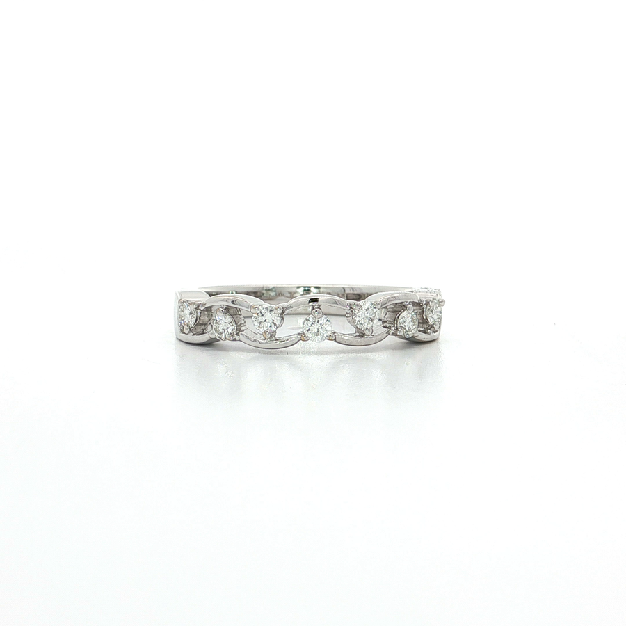 Round Brilliant Cut Nearly Flawless Colorless Diamond Wavy Design Wedding Ring (1/2 ct.) 18k White Gold