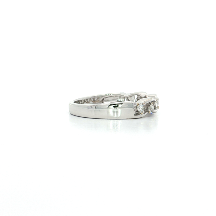 0.50 CTW Natural Round Brilliant Cut Colorless Nearly Flawless Diamond Wavy Design Wedding Ring in 18kt White Gold