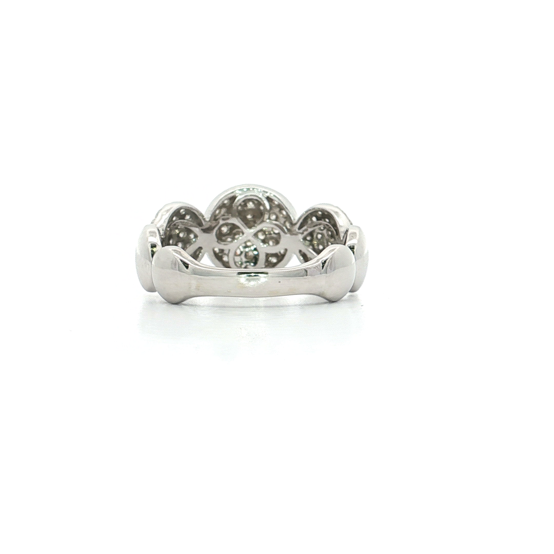 0.91 CTW Seven Dome Past Present Future Pavé Cluster Ring with Natural Round Brilliant Cut Diamonds in 14kt White Gold