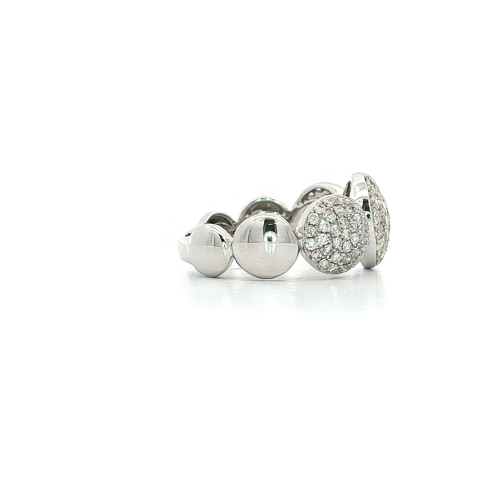 0.91 CTW Seven Dome Past Present Future Pavé Cluster Ring with Natural Round Brilliant Cut Diamonds in 14kt White Gold