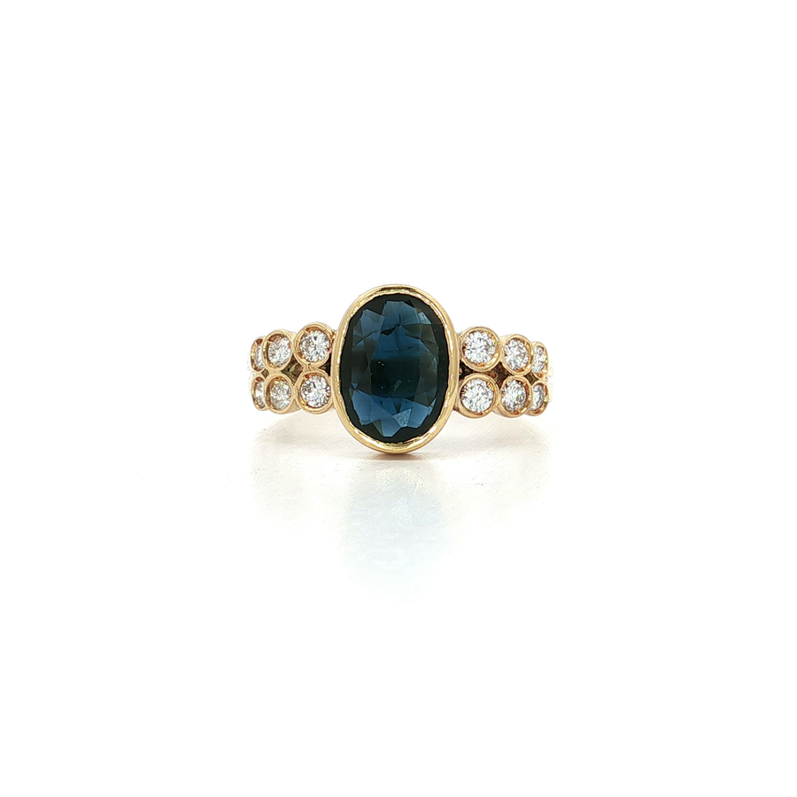 Oval Sapphire & Nearly Flawless Colorless Round Brilliant Cut Diamond Bezel-Set Ring (1 2/5 ct. tw.) 18k Yellow Gold