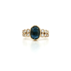 Oval Sapphire & Nearly Flawless Colorless Round Brilliant Cut Diamond Bezel-Set Ring (1 ⅖ ct. tw.) in 18k Yellow Gold