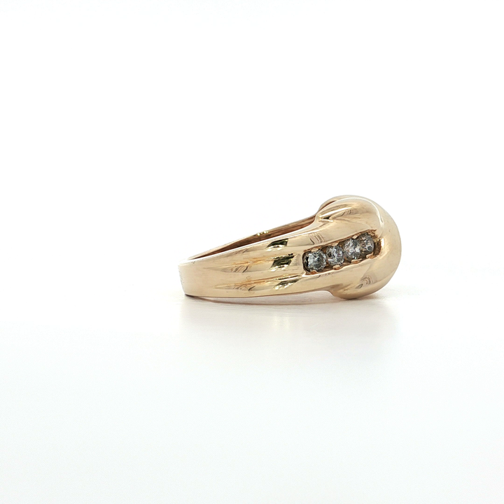 1.00 CTW Natural Near-Colorless Round Brilliant Cut Channel-Set Diamonds Crossover Ring in 14kt Yellow Gold