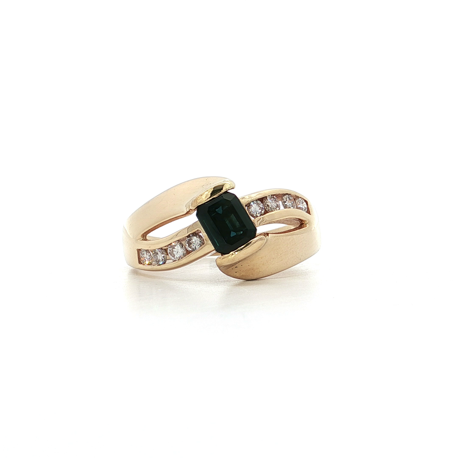 Deep Blue Sapphire & Channel-Set Colorless Nearly-Flawless Round Brilliant Cut Diamond Bypass Ring (1 2/3 ct. tw.) 14k Yellow Gold