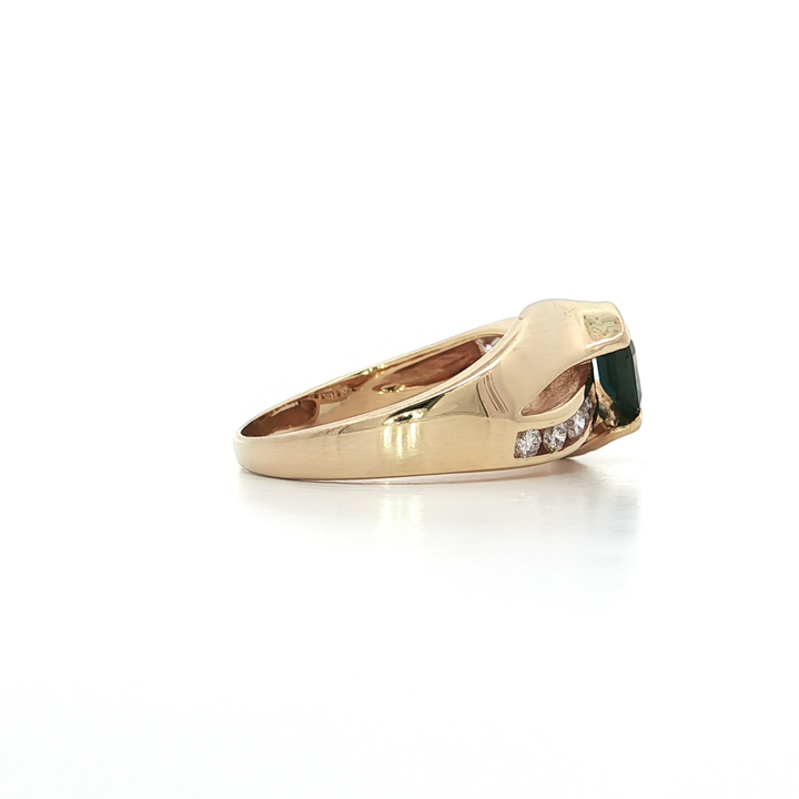 1.70 CTW Deep Blue Sapphire & Channel-Set Colorless Nearly-Flawless Round Brilliant Cut Diamonds in a 14kt Yellow Gold Bypass Ring