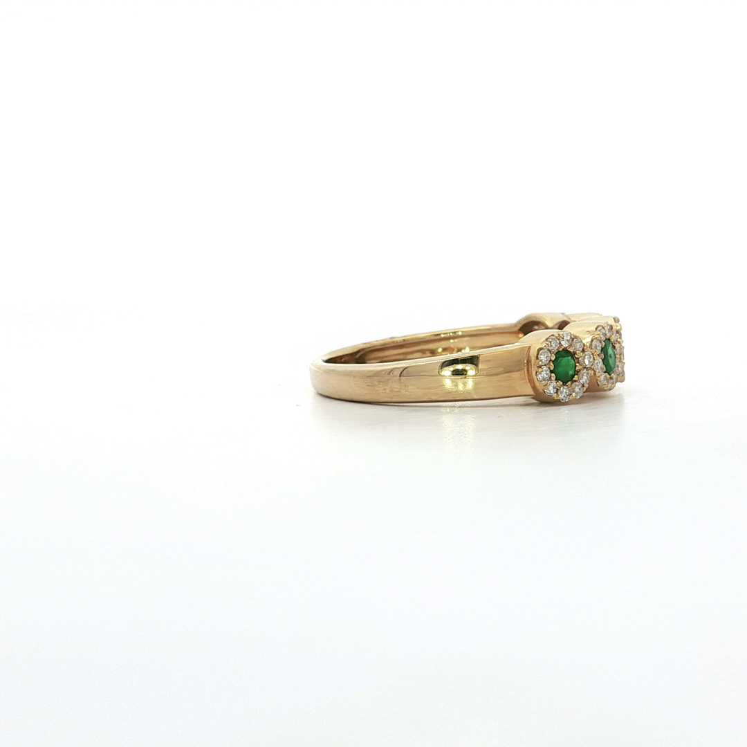 0.80 CTW Natural Round Brilliant Cut Emerald & Colorless Diamond Halo Ring in 14kt Yellow Gold