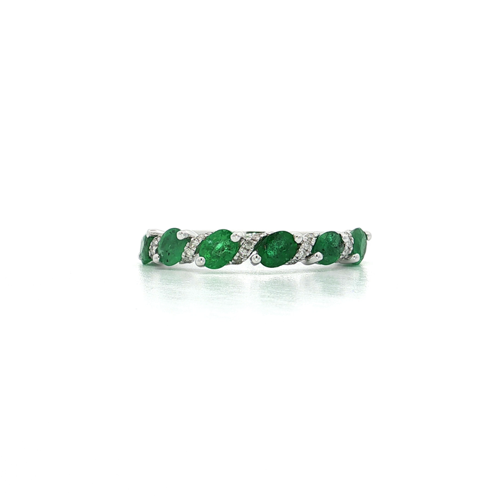 1.25 CTW Natural Emerald & Near-Colorless Diamond Wedding Band in 14kt White Gold