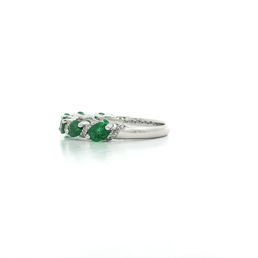 1.25 CTW Natural Emerald & Near-Colorless Diamond Wedding Band in 14kt White Gold