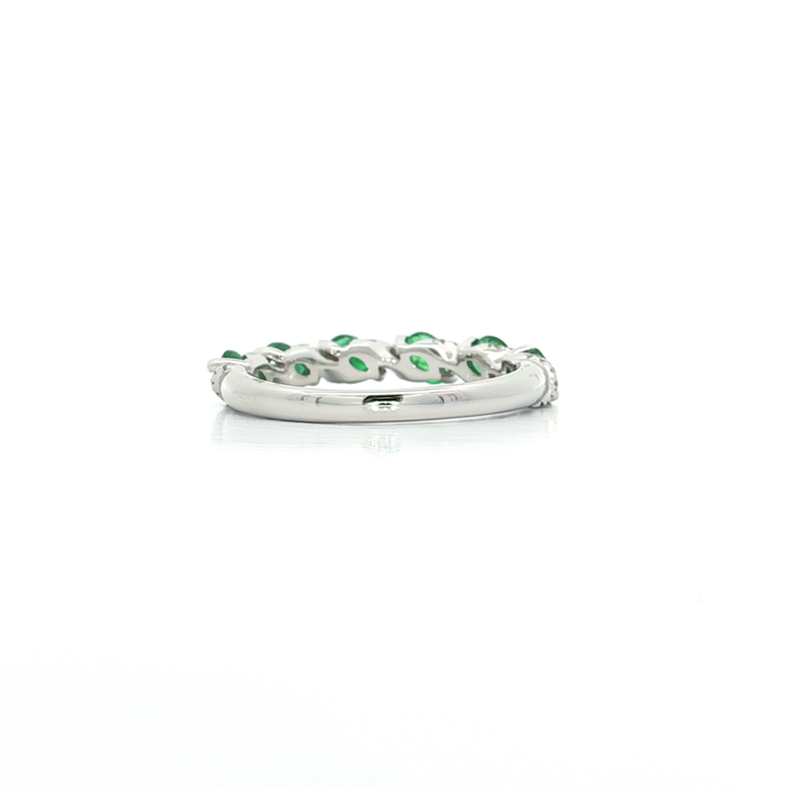 1.25 CTW Natural Emerald & Near-Colorless Diamond Wedding Band in 14kt White Gold