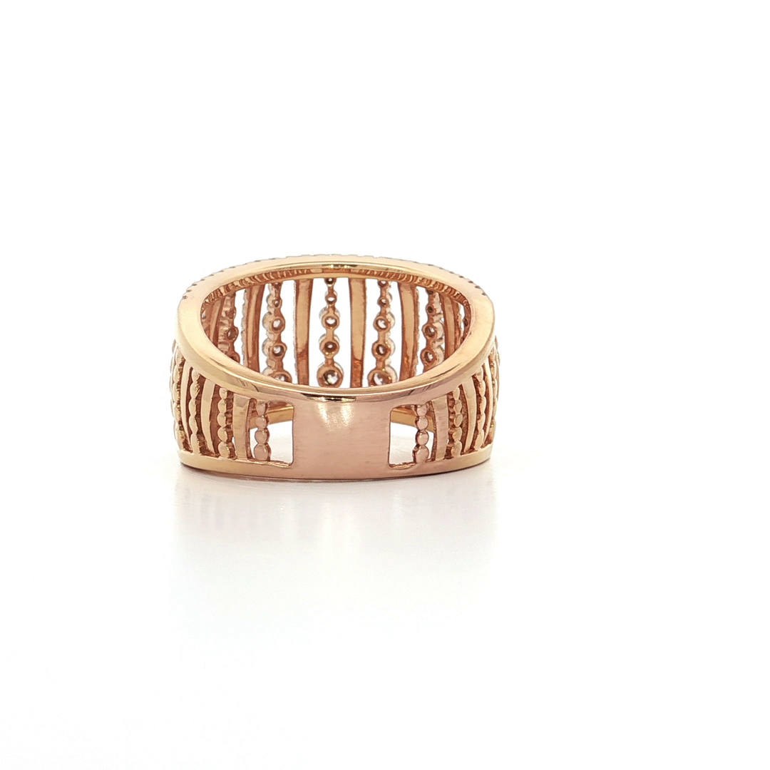 1.10 CTW Natural Round Brilliant Cut Colorless Nearly Flawless Diamond Birdcage Open Pavé Ring in 18kt Rose Gold