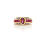 Marquise Ruby & Round Brilliant Cut Near-Colorless Diamond Ring (⅞ ct. tw.) in 14k Yellow Gold