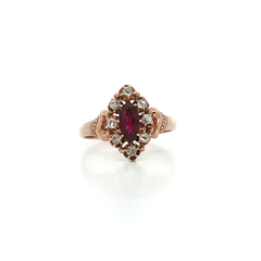Vintage Marquise Ruby & Rose Cut Diamond Ring (1 ct. tw.) in 9k Yellow Gold & Rose Gold