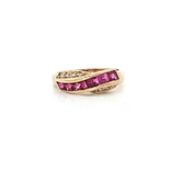 Princess Cut Channel-Set Deep Red Ruby & Round Brilliant Cut Diamond Ring (1 ⅒ ct. tw.) in 14k Yellow Gold