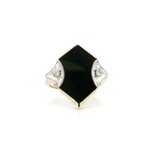 Vintage Onyx & Diamond Art Deco Shield Ring in 14k Yellow Gold