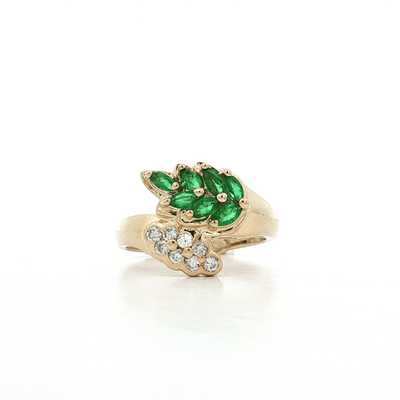 1.50 CTW AAA Grade Colombian Emeralds & Natural Colorless Round Brilliant Cut Diamonds in an Olive Branch Motif 14kt Yellow Gold Ring – Jewelry Depot, Inc.