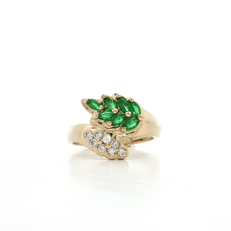 Colombian Emerald & Colorless Round Brilliant Cut Diamond Ring (1 1/2 ct. tw.) 14k Yellow Gold