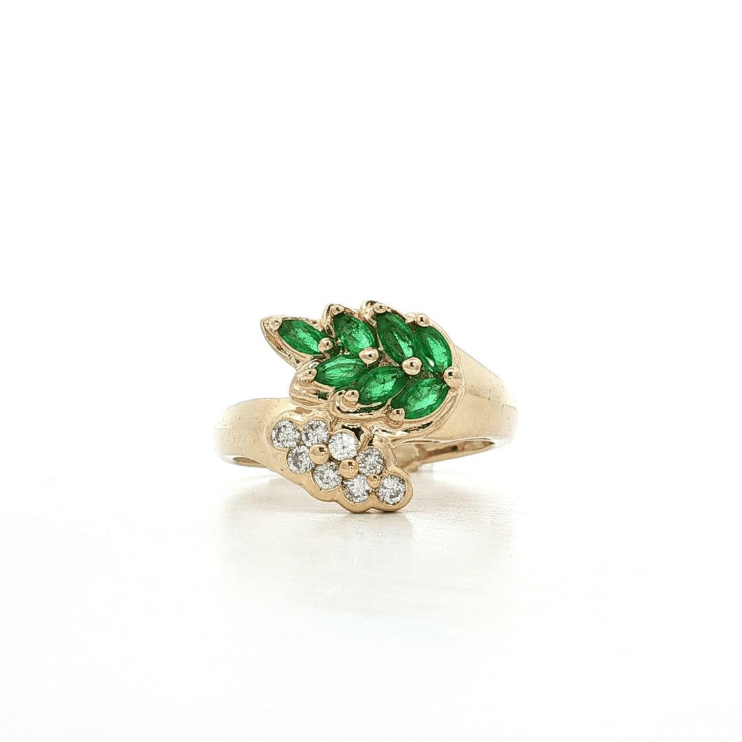1.50 CTW AAA Grade Colombian Emeralds & Natural Colorless Round Brilliant Cut Diamonds in an Olive Branch Motif 14kt Yellow Gold Ring – Jewelry Depot, Inc.