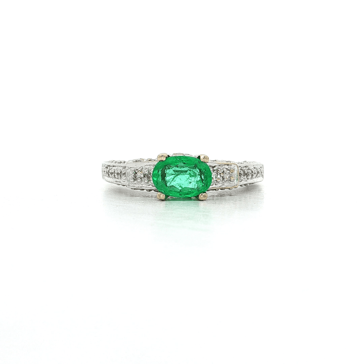 1.30 CTW Natural AAA Grade Oval Cut Emerald & Pavé Diamond Ring in 18kt White Gold – Jewelry Depot, Inc.