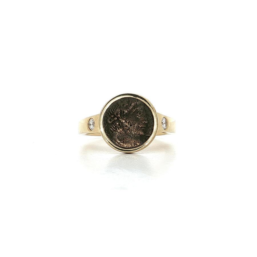 Ancient Marcus Aurelius Roman Coin (AD 161-180) & Colorless Diamond Ring (1/6 ct. tw.) 14k Yellow Gold