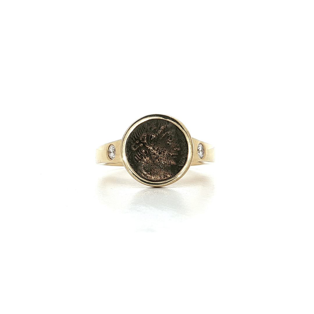 0.16 CTW Ancient Roman Coin & Natural Colorless Nearly Flawless Round Brilliant Cut Diamond Ring in 14kt Yellow Gold – Jewelry Depot, Inc.
