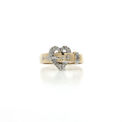 Round Brilliant Cut Diamond Heart Buckle Ring (⅒ ct.) in 14k Yellow Gold