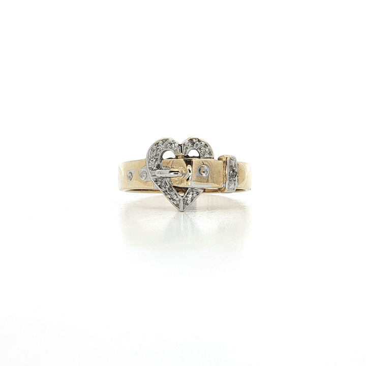 Round Brilliant Cut Diamond Heart Buckle Ring (⅒ ct.) in 14k Yellow Gold