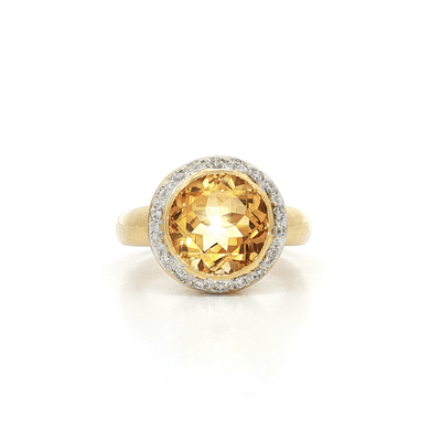 3.68 CTW AAAA Grade Round Brilliant Cut Citrine with a Halo of Natural Near - Colorless Round Brilliant Cut Diamonds in an 18kt Yellow Gold Ring – Jewelry Depot, Inc.