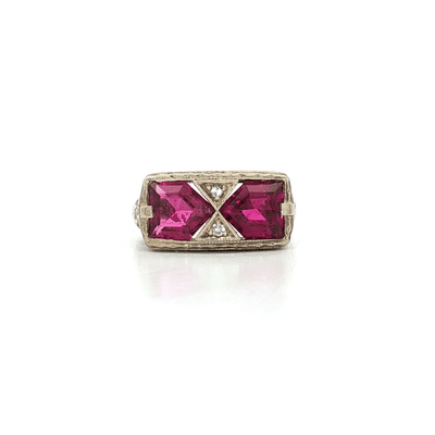 2.06 CTW Antique Grade AAAA Geometric Shape Rubellite Gemstone & Natural Colorless Diamond Ring in 14kt White Gold – Jewelry Depot, Inc.