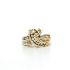 Round Brilliant & Baguette Diamond Bypass Ring (1 ct. tw.) in 14k Yellow Gold