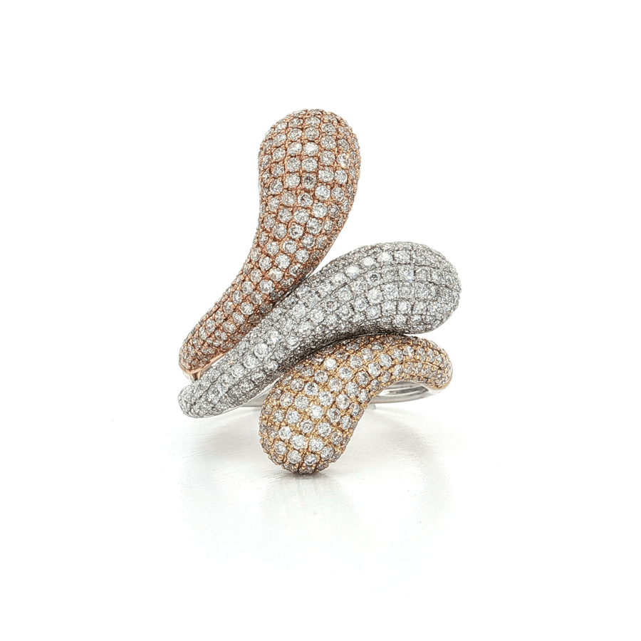 Round Brilliant Cut Nearly Flawless Colorless Diamond Pave-Set Ring (2 1/4 ct.) 14k White, Yellow, & Rose Gold Forming a Tri-Tone Diamond & Gold