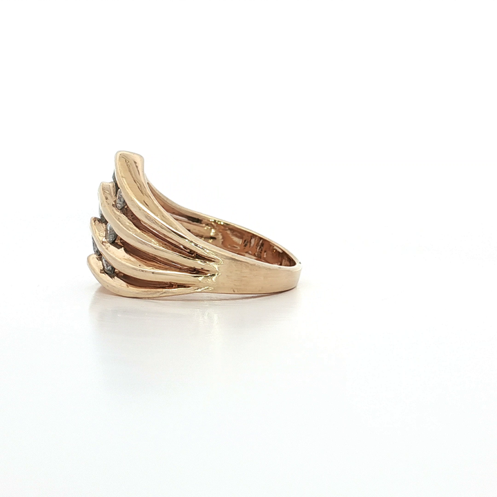 0.40 CTW of Natural Near-Colorless Round Brilliant Cut Diamonds in a Vintage Three-Tiered Chevron Ring in 14kt Yellow Gold