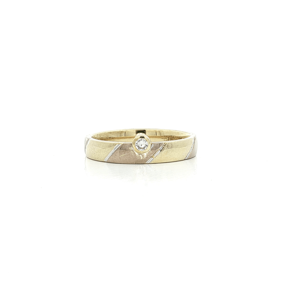 Near-Colorless Round Brilliant Cut Diamond Band (1/10 ct.) 14k Tri-Color Gold Striped