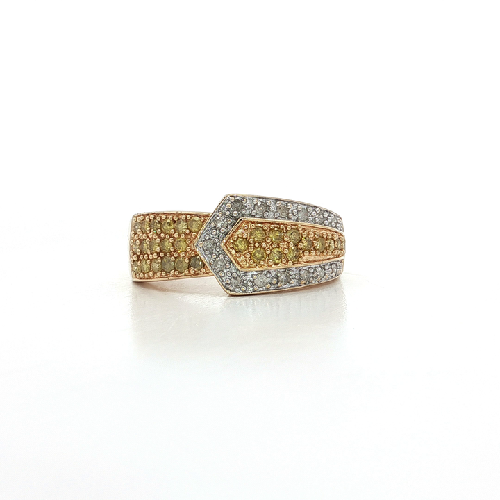 1.00 CTW of Natural Round Brilliant Cut Pavé Yellow and White Diamonds in a 14kt Yellow and White Gold Buckle Ring